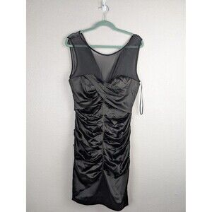 BCBGMaxAzria Dress Womens Medium Black Ruched Sheath Mesh Panel Cocktail Mb